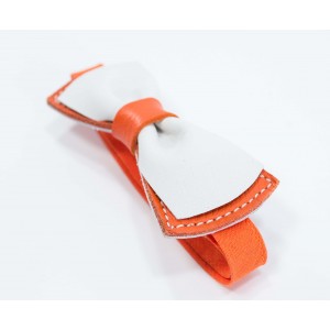 noeud papillon en cuir | blanc & orange